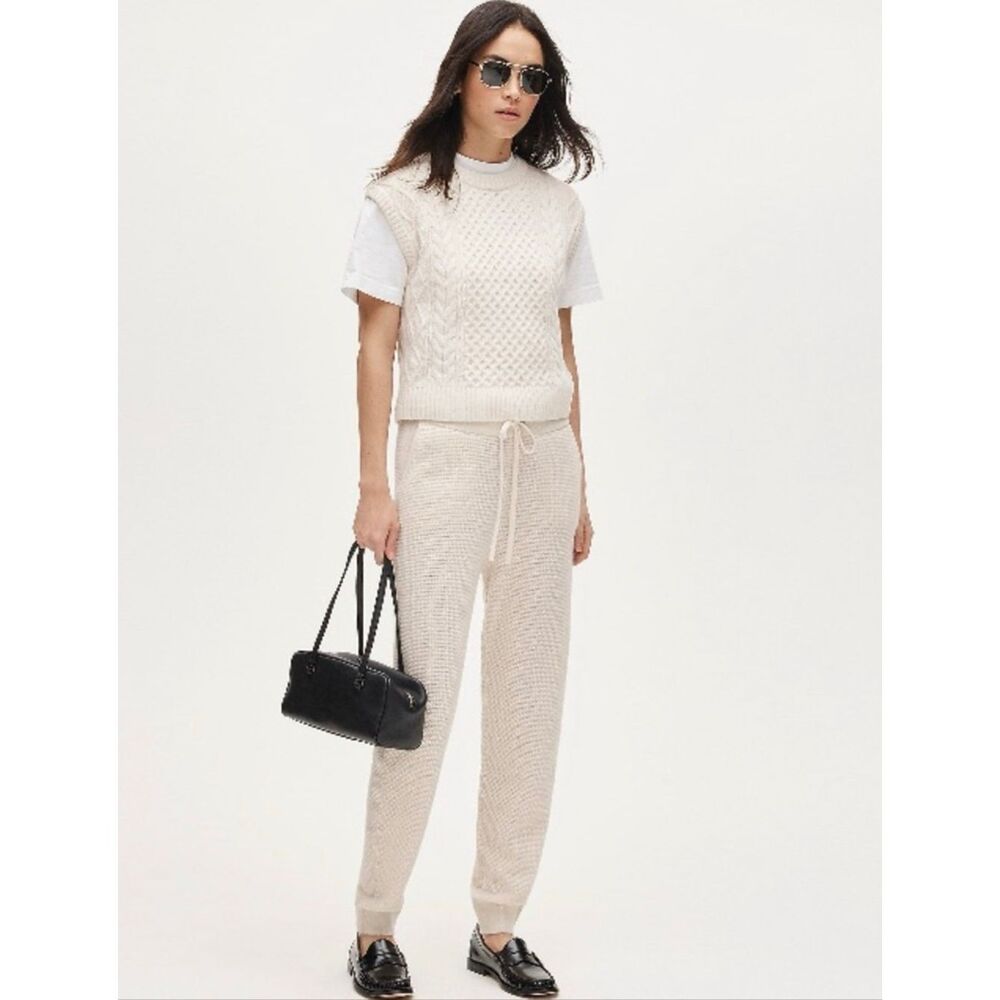 J. Crew Cashmere Waffle Knit Joggers in Natural NWT Size Medium